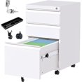 thumbnail image 1 of JAORD White 3-Drawer Metal Mobile Filing Cabinet, Lockable, Legal/Letter Size，Fully Assembled, 1 of 7