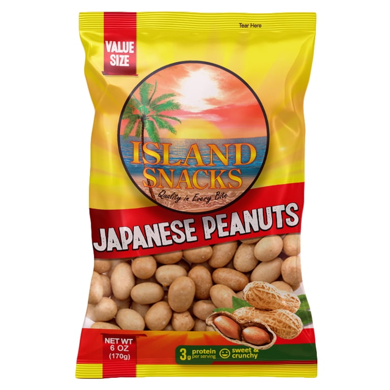 Island Snacks Japanese Peanuts, 6 oz Pack, 6 Bags, Convenient