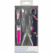 JAPONESQUE Essential Manicure and Pedicure Kit, 6-Piece Set with Fingernail and Toenail Clippers, Cuticle Nipper and Pusher, Scissors, and Salon Board