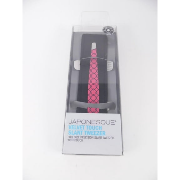 JAPONESQUE Velvet Touch Slant Tweezer with Pouch, Precision Stainless Steel