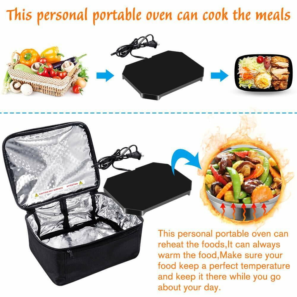 JAPUSOON Electric Food Warmer 12V Raw Food Cooking Food Warmer and Car Food Warmer 2 in 1 Foldable Portable Oven For Home Camping Office Picnic Shop Black