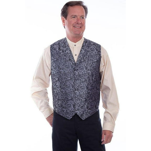 Scully RW345-PEW-S Western Vest Mens Jacquard Button, Pewter - Small