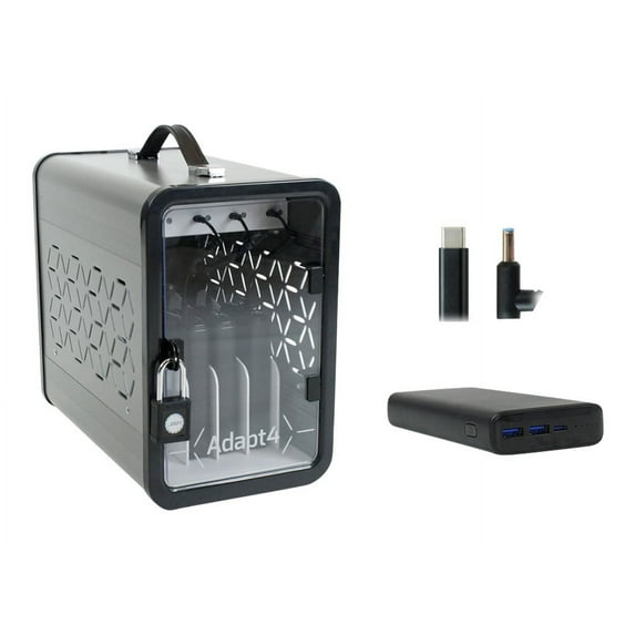 JAR Systems Adapt4 USB-C Charging Station with Active Charge Upgrade and HP Connectors, ADAPT4-ACTIV, Desktop Charging System with Charger, 4X Power Banks, and 4 Adapter Cables