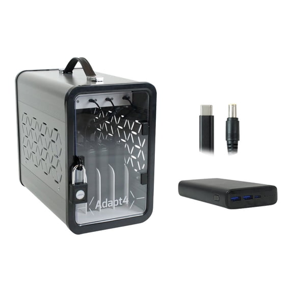 JAR Systems Adapt4 USB-C Charging Station with Active Charge Upgrade and Lenovo Connectors, ADAPT4-ACTIV, Desktop Charging System with Charger, 4X Power Banks, and 4 Adapter Cables