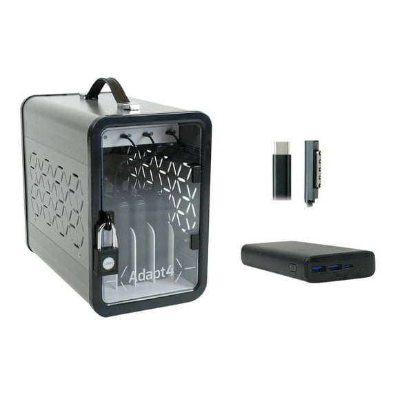 JAR Systems Adapt4 USB-C Charging Station with Active Charge Upgrade and Surface Connectors, ADAPT4-ACTIV, Desktop Charging System with Charger, 4X Power Banks, and 4 Adapter Cables