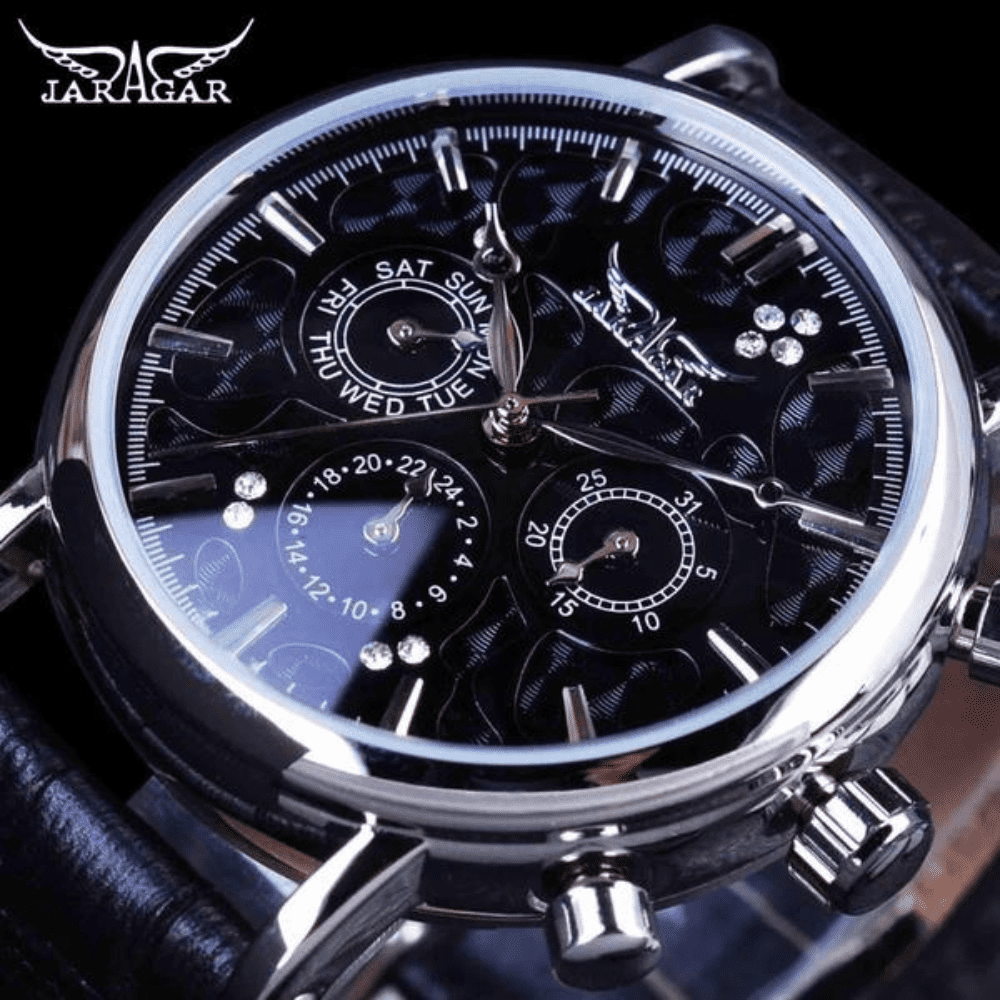 JARAGAR Blue Sky Series Elegant Design Genuine Leather Strap Male Wrist Watch Mens Watches Luxury Clock Men Automatic Mechanical Reloj Uhr with Gift Box