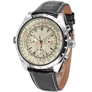 JARAGAR Mens Automatic Mechanical Watch with Premium Leather Strap, Featuring a Clean White Face Dial and 3-Eye Calendar Date Display. Stylish Fashion Wristwatch for Everyday Casual and Dress Wear.