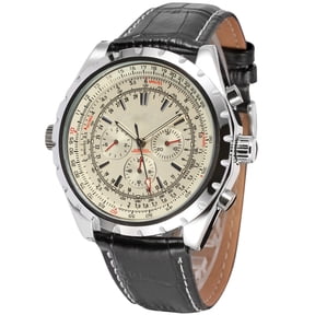 JARAGAR Men's Automatic Mechanical Watch with Premium Leather Strap, Featuring a Clean White Face Dial and 3-Eye Calendar Date Display. Stylish Fashion Wristwatch for Everyday Casual and Dress Wear.