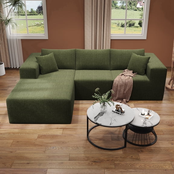 JARCLIC 108" Modular Sectional Couch with Chaise, Modern Boneless Couch for Living Room, Oversized Sofa Sleeper with Deep Seat, Green