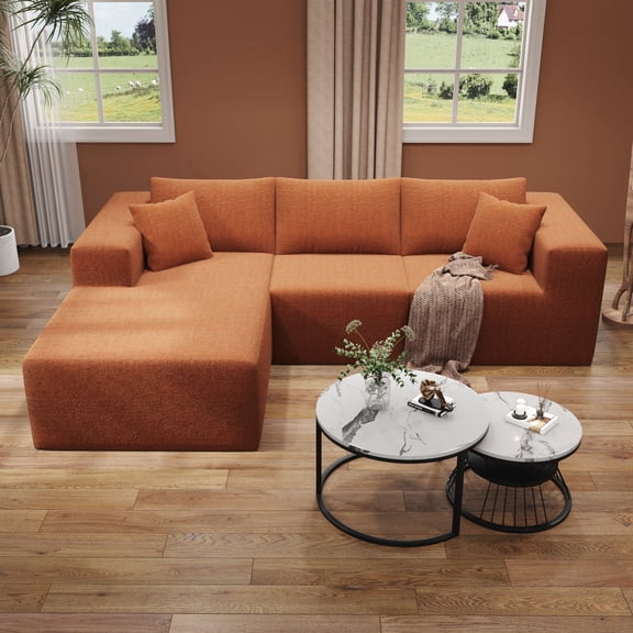 JARCLIC 108" Modular Sectional Couch with L-Shape Chaise, Modern Boneless Couch for Living Room, Oversized Sofa Sleeper with Deep Seat, Orange