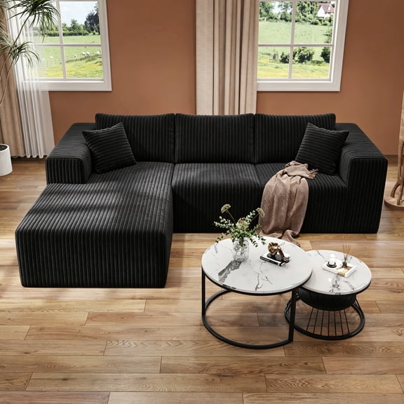 JARCLIC 108" Modular Sectional Couch with Chaise, Modern Boneless Couch for Living Room, Oversized Sofa Sleeper with Deep Seat, Black
