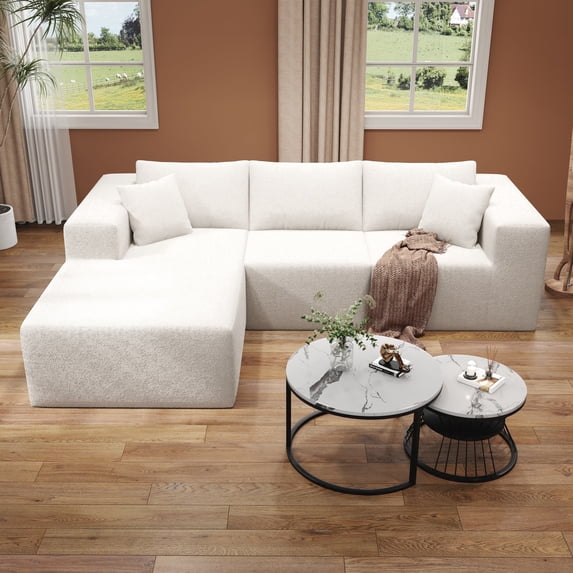 JARCLIC 108" Modular Sectional Couch with Chaise, Modern Boneless Couch for Living Room, Oversized Sofa Sleeper with Deep Seat, White