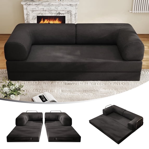JARCLIC Boneless Convertible Sofa Bed,79" Folding Sofa Bed, Loveseat Sleeper Couch Daybed for Living Room, Bedroom, Apartment (Black)