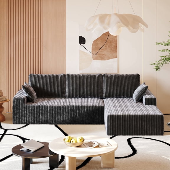 JARCLIC Modular Sectional Sofa | Pet Friendly L-Shape Cloud Couch with Storage Pockets, 94" Modern Flannel Sleeper Couches for Living Room, Gray