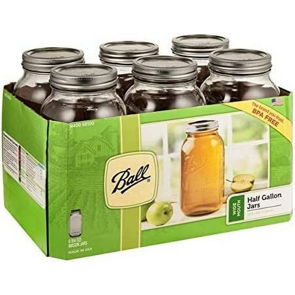 JARDEN HOME BRANDS 68100 Ball 6Pack 1/2Gallon Wide Mouth Jar 64 Oz