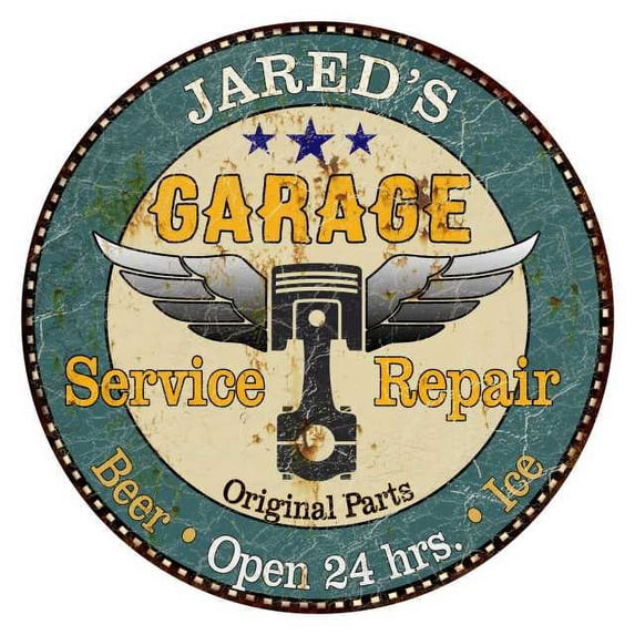JARED'S Garage 12" Round Metal Sign Man Cave Home Wall Décor 200120027183