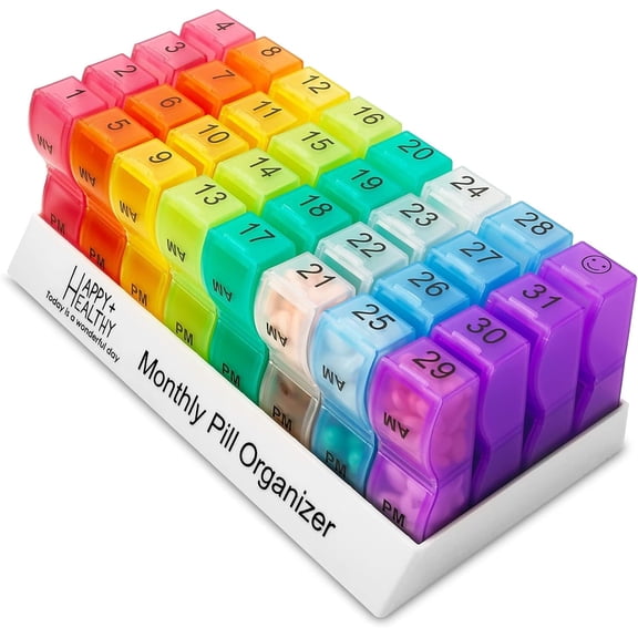 JARENGO Monthly Pill Organizer AM/PM, 32-Day Daily Organizer Perfect for Supplements and Medication