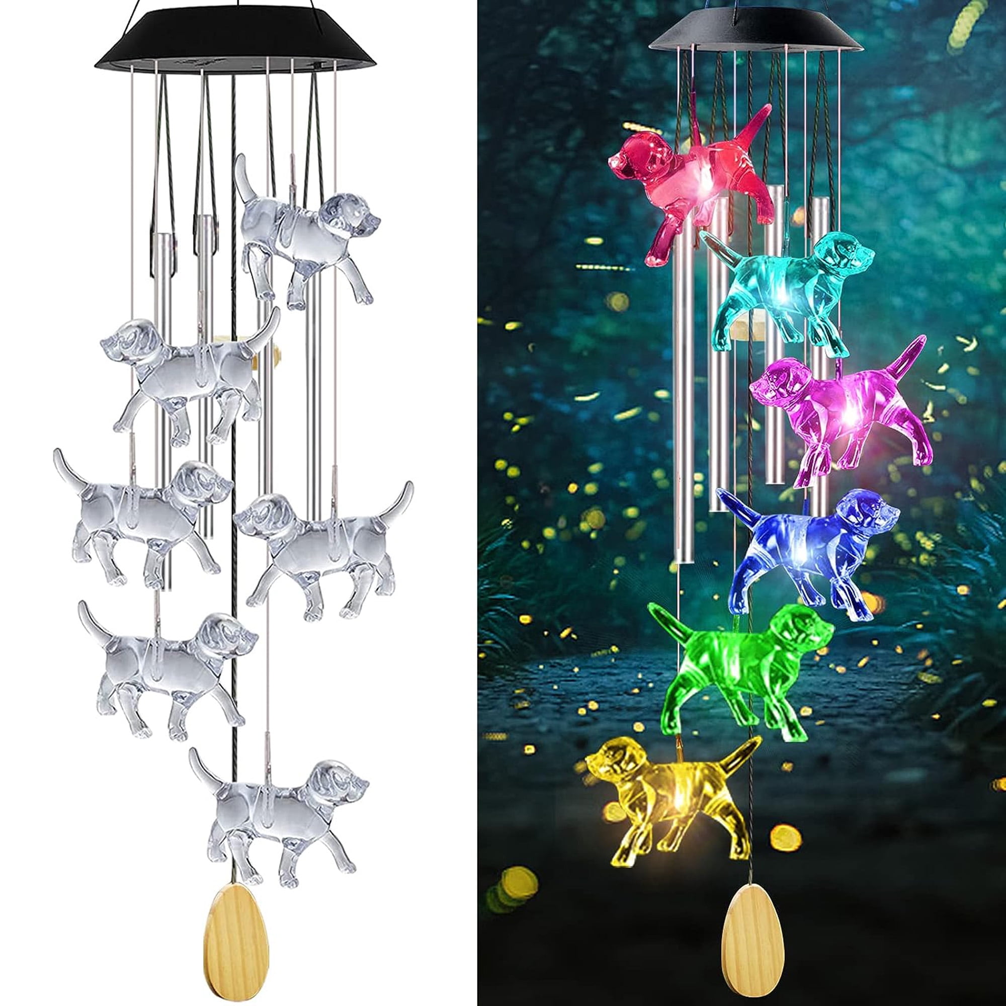 JARENGO Solar Wind Chime, Solar Dog Color Changing Wind Chimes with LED