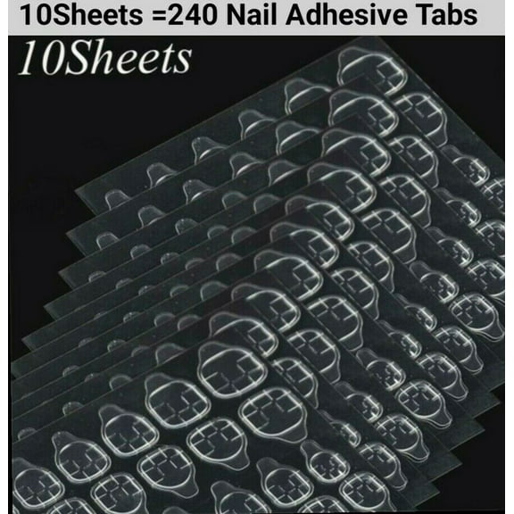 JARGOD 10 Sheets ( 240 Tabs) Nail Adhesive Tabs Double-side Nail Glue Sticker Waterproof for False Nail Tips