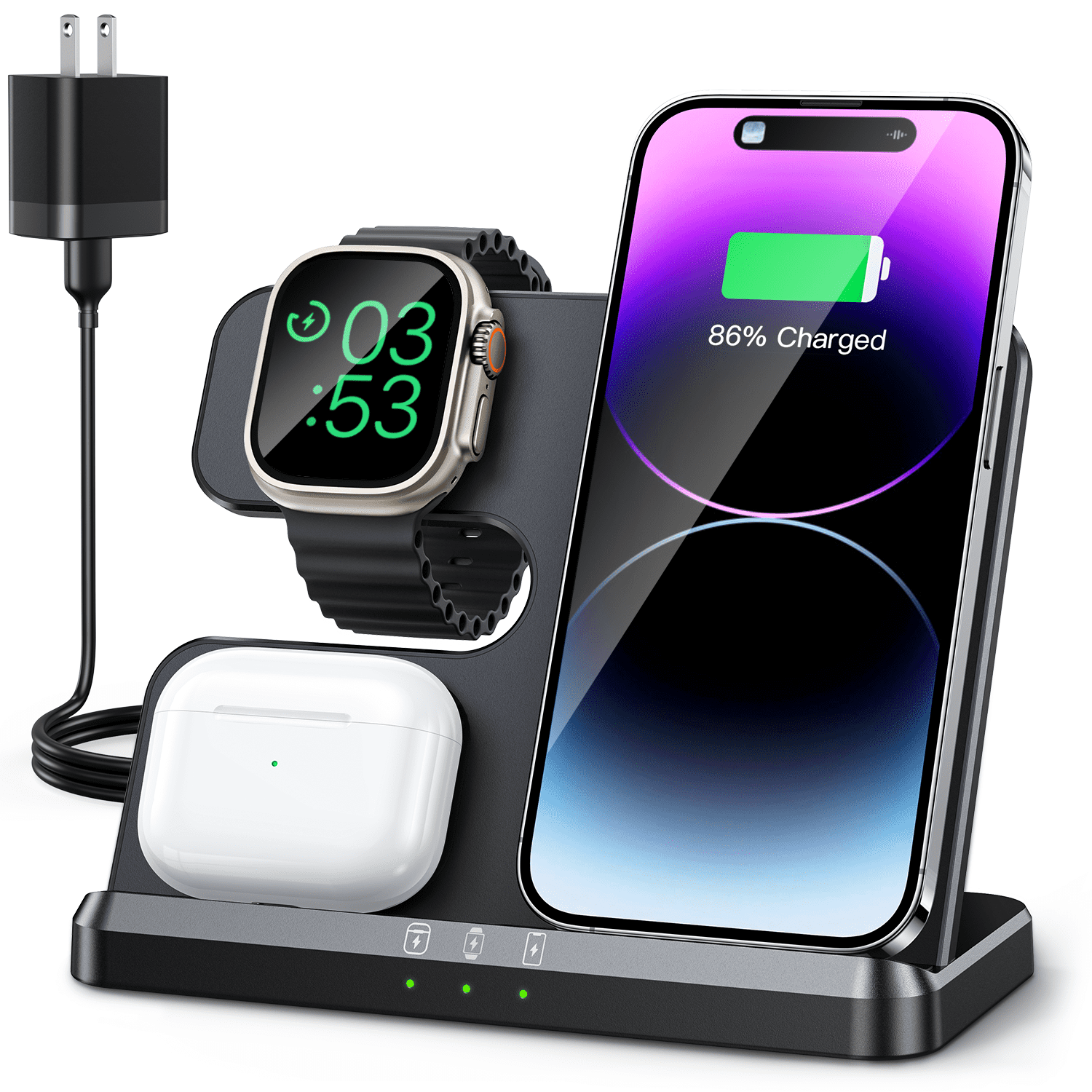 3 in 1 Wireless Charger for MagSafe, Aluminum Alloy Wireless Charging  Station, Compatible with iPhone 15/14/13/12, Apple Watch, AirPods Pro/3/2  (Cable
