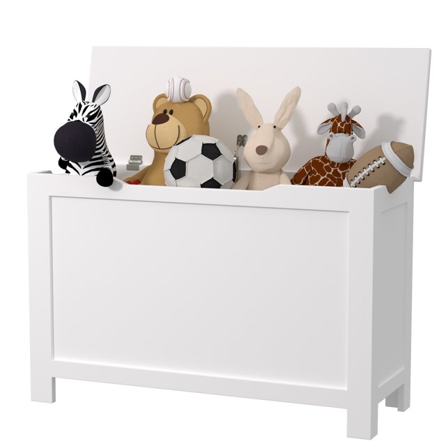 JARKUZ Modern Wood Toy Box, Safe Storage Organizer, Kids Furniture