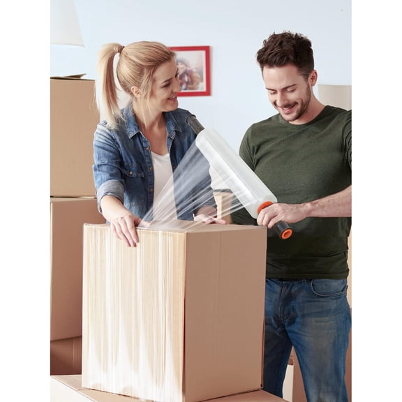 JARLINK 2 Pack Stretch Film, 15" x 1000ft Shrink Wrap for Pallet Wrap, Industrial Strength Stretch up to 650% Stretch with Handles, Self Adhering Packaging Heavy Duty Film for Moving, 68 Gauge, Clear