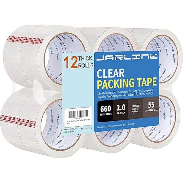 JARLINK Clear Packing Tape (12 Rolls), Heavy Duty Packaging Tape for