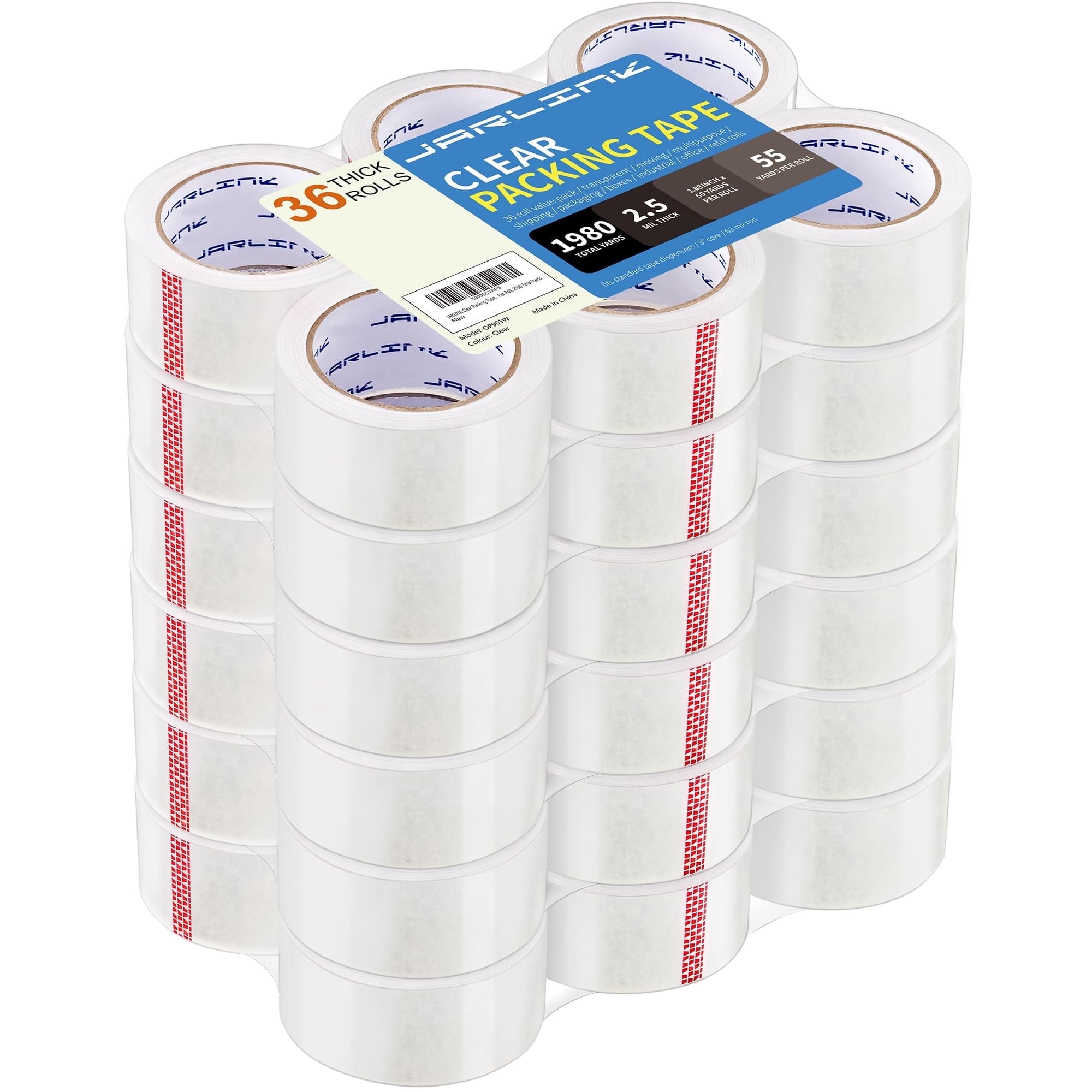JARLINK Clear Packing Tape (36 Rolls), Heavy Duty Packaging Tape for Shipping Packaging Moving Sealing, 1.88 inches Wide, 55 Yards Per Roll, 1980 Total Yards
