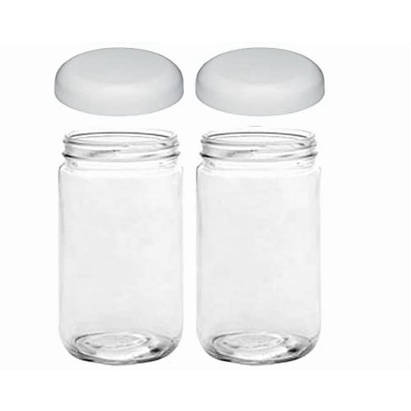 Jarming Collections 32oz Wide Mouth Glass Storage Jars  Extra-Wide Opening with BPA-Free Plastic Lids for Easy Filling, Food Storage, Pantry Organization & Canning Storage (2 White Dome Lids)