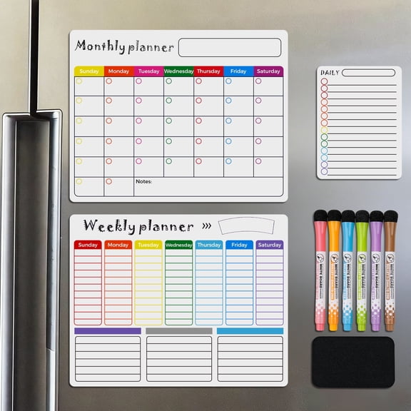 JARNHNG Magnetic Dry Erase Calendar for Refrigerator, 3 Pack Monthly Weekly Daily Planner Board with 6 Markers, Reusable Fridge Whiteboard for Family Schedule, Meal Plan, To Do List & Shopping List