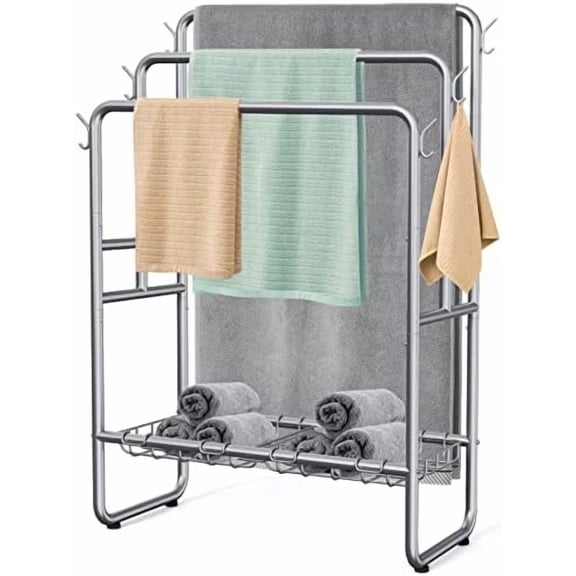 JARTC 40'' Freestanding 3 Tier Metal Towel Rack, 2 Baskets & 6 Hooks