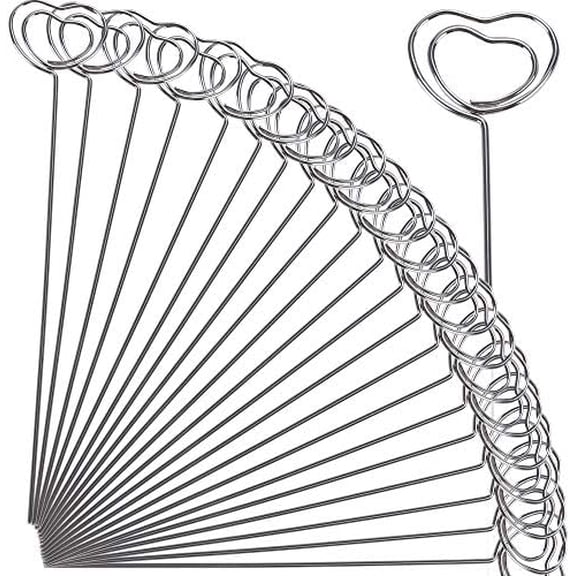 JARTC 50pcs 4.7''L Heart Ring Loop Round Shape DIY Craft Wire Clip Table Card Holders Note Photo Picture Memo Holder Metal Clamp for Party Birthday Office DIY Cake Topper(WE5-D5)