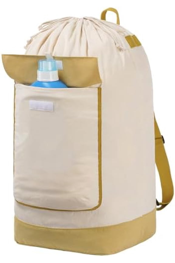 Canvas Laundry Backpack with Shoulder Straps, Extra Large, Beige