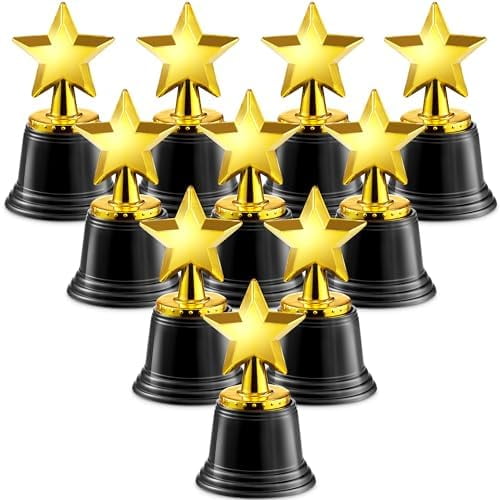 JARTC Star Trophy Award - (Pack of 12) Bulk - 4.5 Inch Gold Trophies for Kids Awards, Choice Prizes for Adults, Winner Competitions, Sports Events, Party Decorations, Teachers and Party Favors
