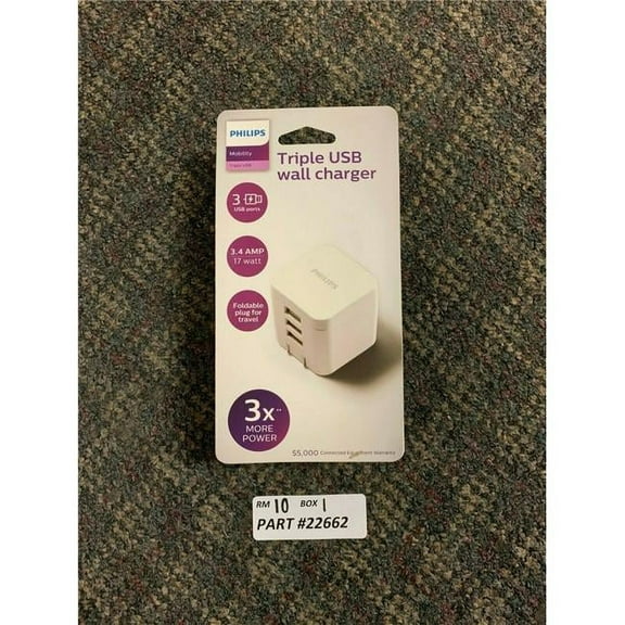 JASCO DLP240837 3.4A 3 Port White Philips AC Charger