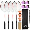 thumbnail image 1 of CureCalor Badminton Racket Set for 4 Players, 4 Racquets, 3 Shuttlecocks 4 Overgrips with Carry Bag, 1 of 7