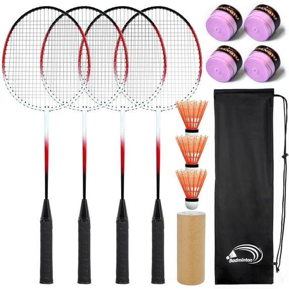 CureCalor Badminton Racket Set for 4 Players, 4 Racquets, 3 Shuttlecocks 4 Overgrips with Carry Bag