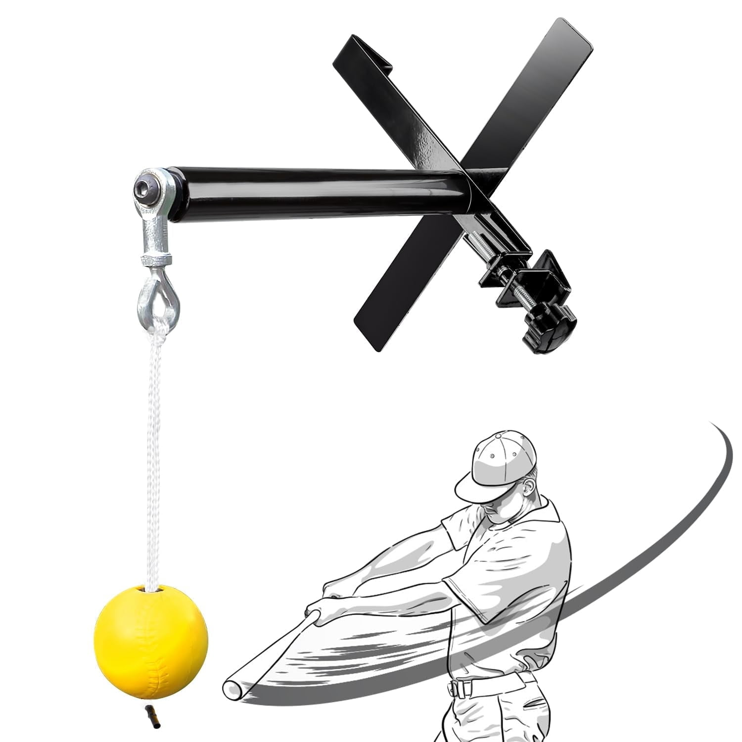 CureCalor Portable Baseball Swing Trainer, Metal Base Tee with Tethered Ball