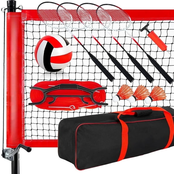 CureCalor Volleyball and Badminton Combo Net Set, Portable 3 Height Adjustable with Handbag