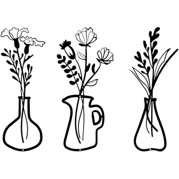 JASGARDE 3 Pieces Black Metal Flowers Wall Arts, Rustic Farmhouse Decor Minimalist Flower Wall Decors for Living room Bathroom Bedroom Dining Room-Housewarming Gifts