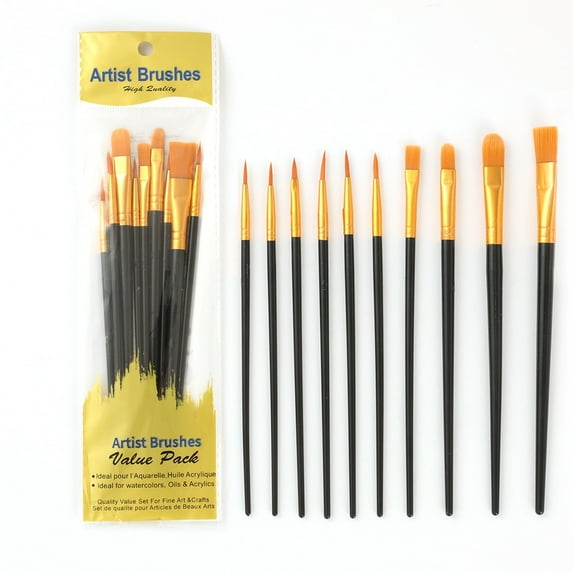 JASGARDE Acrylic Paint Brushes Set, 10Pcs Round Pointed Tip Artist Paintbrushes, for Acrylic Oil Watercolor Canvases Rock Body Face Nail Miniature Detailing Drawing Art Supplies