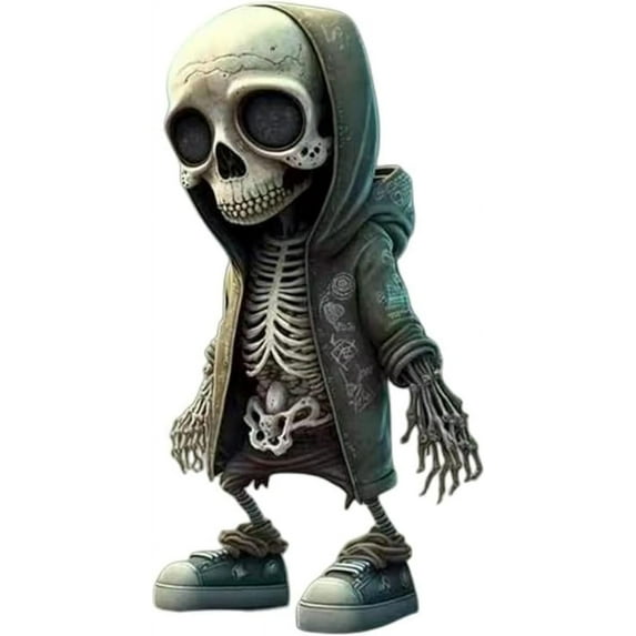 JASGARDE Cool Skeleton Figurines, Halloween Skeleton Doll, Mini Skeleton Resin Crafts Ornament Lifelike Skull Statue, Personality Unique Skull Resin Figurine for Home Office Desk Decorations