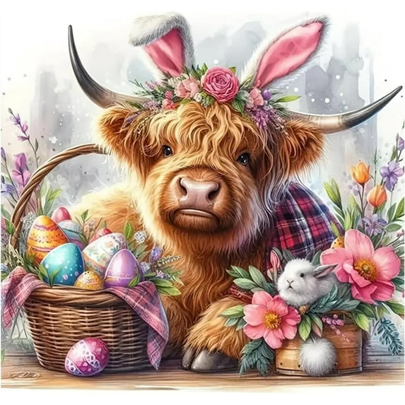 JASGARDE Cow 5D Diamond Painting Kit, DIY Paint by Numbers for Beginner, Diamond Painting Kits for Adults, for Home Wall Art Decor, Rabbit, 12×12Inch