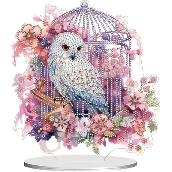 JASGARDE DIY Tabletop Diamond Art Painting Kit, Special Shaped Rhinestone Desk Placement Ornament, 5D Home Stand Up Gem Painting Craft Kit, Gift, Owl