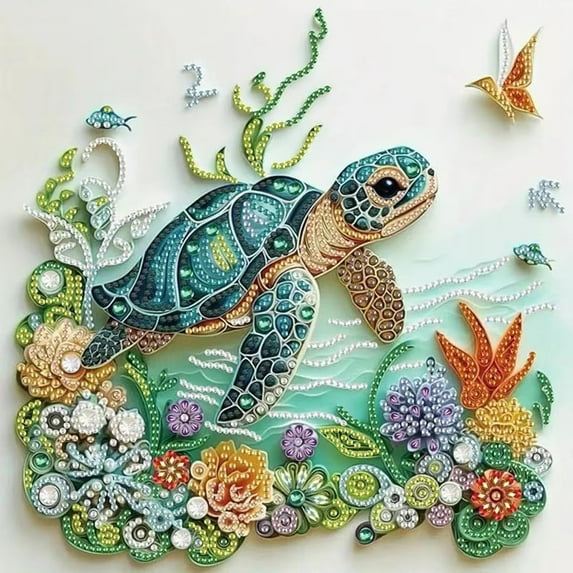 JASGARDE Diamond Art Painting Kit for Adults, DIY 5D Special Shape Crystal Diamond, Sea Turtle Diamond Art Painting Making Craft, Suitable for Home Wall Decor Art Gift, 12X12 inch