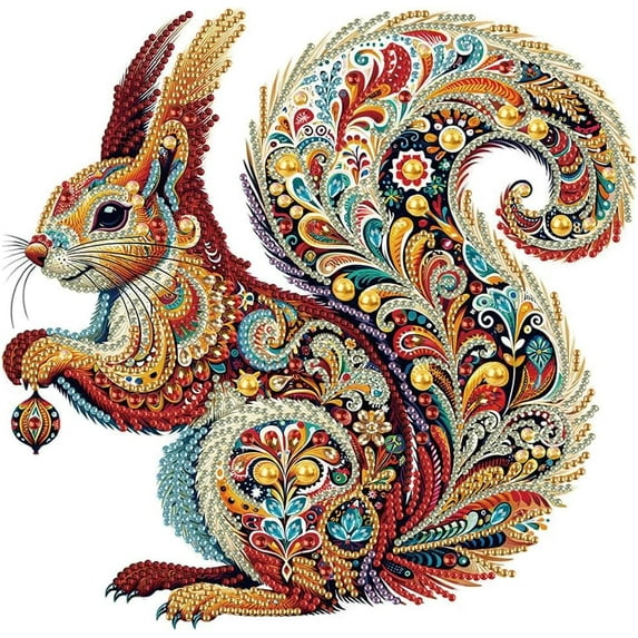 JASGARDE Diamond Art Painting Kit for Adults, DIY 5D Special Shape Crystal Diamond, Squirrel Diamond Art Painting Making Craft, Suitable for Home Wall Decor Art Gift, 12X12 inch