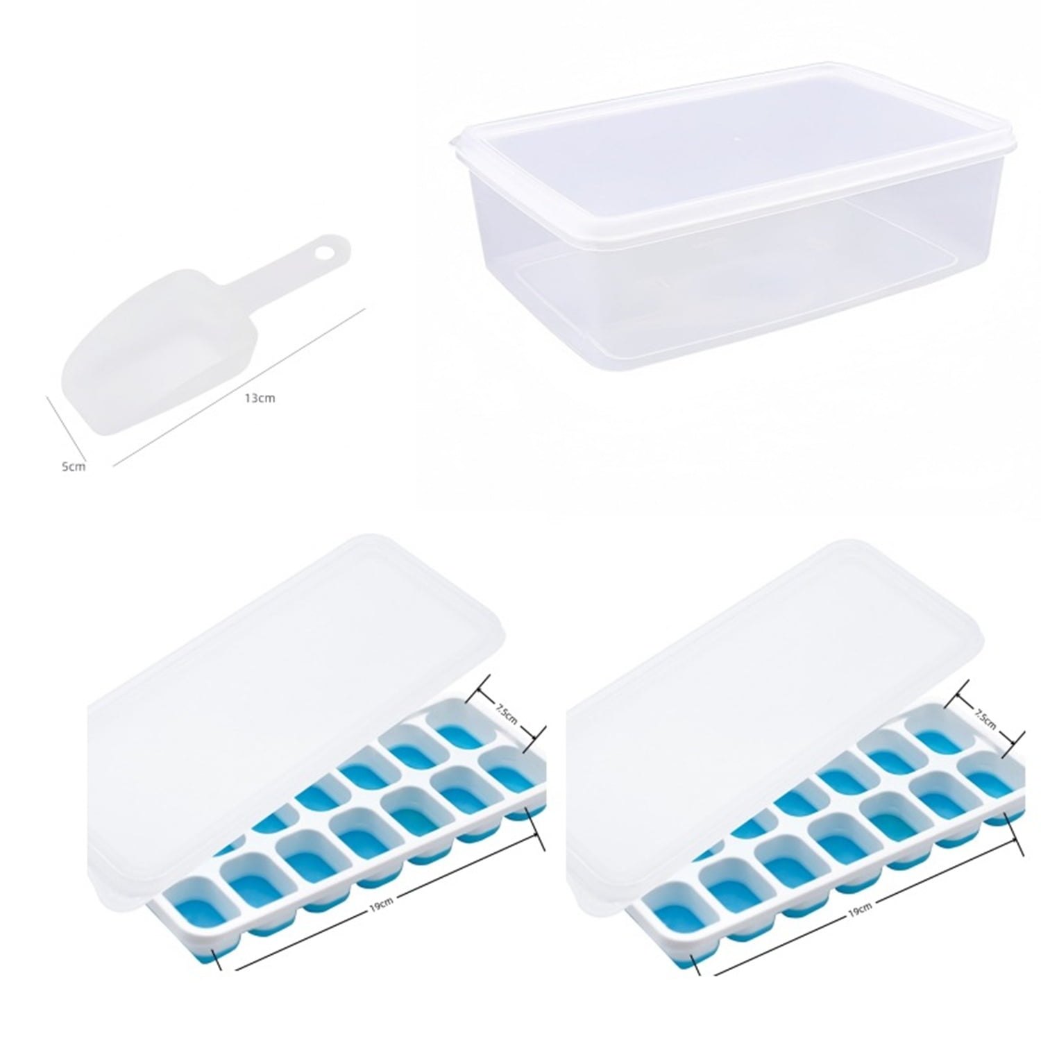 JASGARDE Ice Cube Tray with Lid and Bin, 2 Pack 28 Cubes Silicone ...