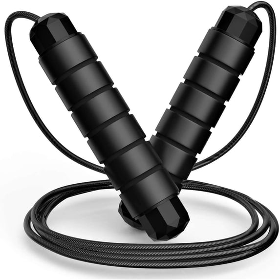 JASGARDE Jump Rope, Tangle-Free Rapid Speed Jumping Rope Cable with Bearings Rope length 2.8m for Women, Men, and Kids, Adjustable Steel Jump Rope Workout with Foam Handles for Fitness, Home Exercise