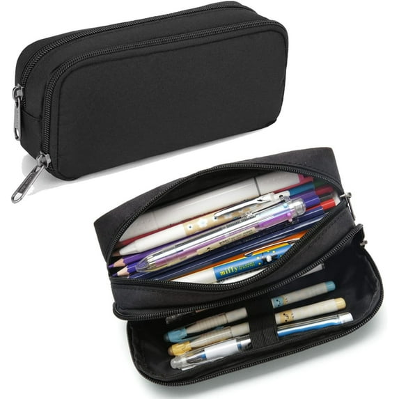 JASGARDE Pencil Case Large Capacity Pencil Pouch Aesthetic Pencil Box for Office Stationery Organizer, Simple Sturdy Multifunctional Pencil Bag for Men, Black
