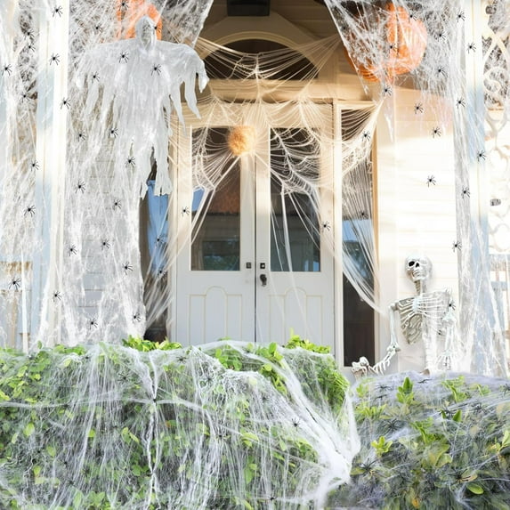 1400 sqft Halloween Spider Webs Decorations with 100 Extra Fake Spiders, Super Stretchy Cobwebs for Halloween Decor Indoor and Outdoor, All-Weather Haunted House, Classroom Crafts & Photo Backdrop